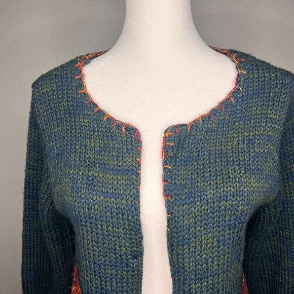 Y2K Kimchi Blue Knit Cardigan Size M Wide Bell Sleeve Pockets Early 2000s Boho - Picture 4 of 9